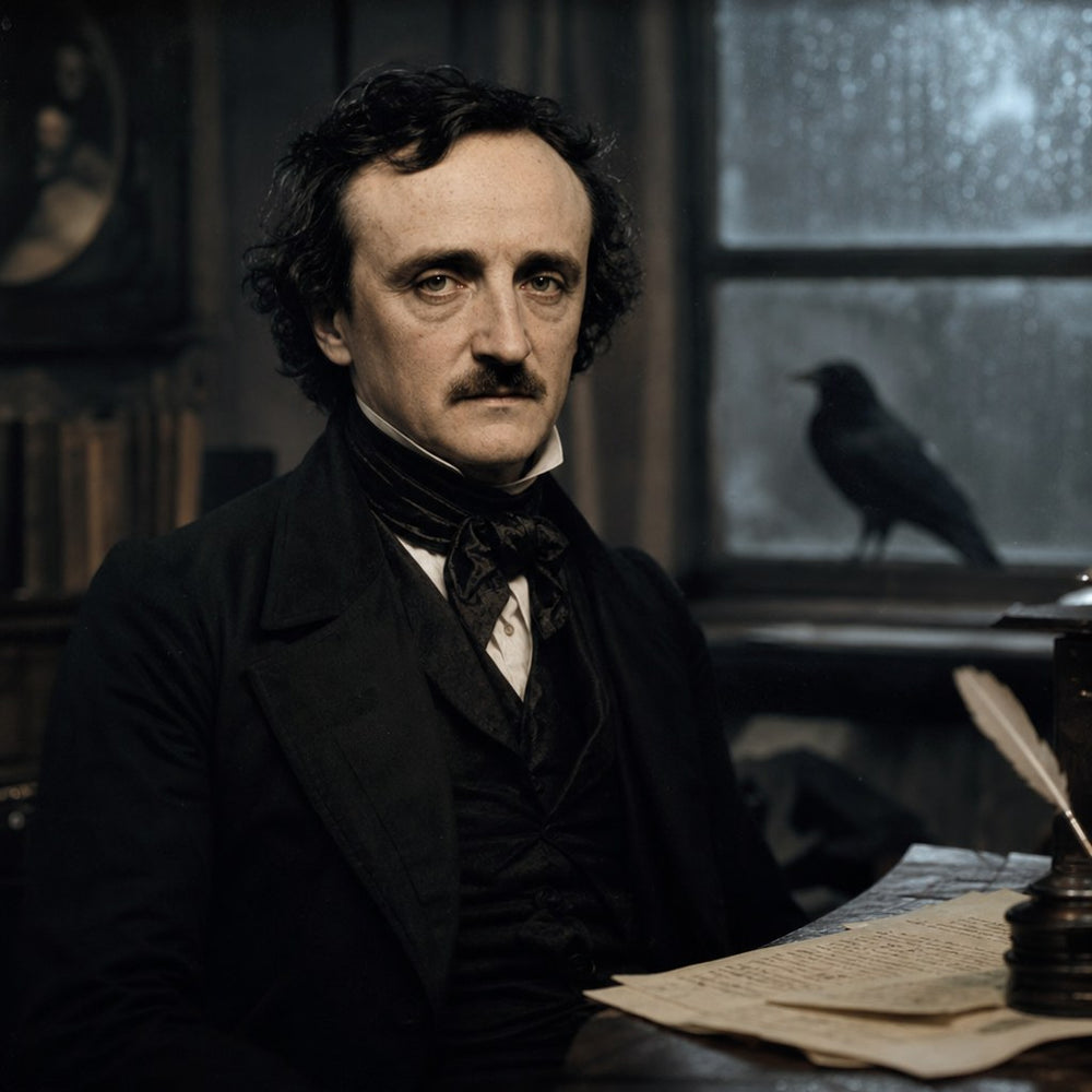 Edgar Allan Poe in Raven story artwork.